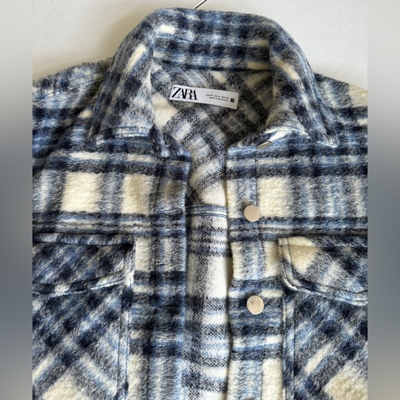 Zara Blue/Cream/Gray Plaid Shacket Size M - Picture 3 of 8